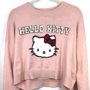 Y2K Hello Kitty Pink Sweater Womens L Kawaii Coquette Sanrio Graphic Crop